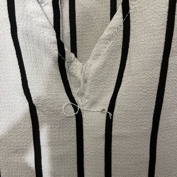 Black & White Striped High Low Top Button Down Collared Top with Back Cut Out - Picture 8 of 11